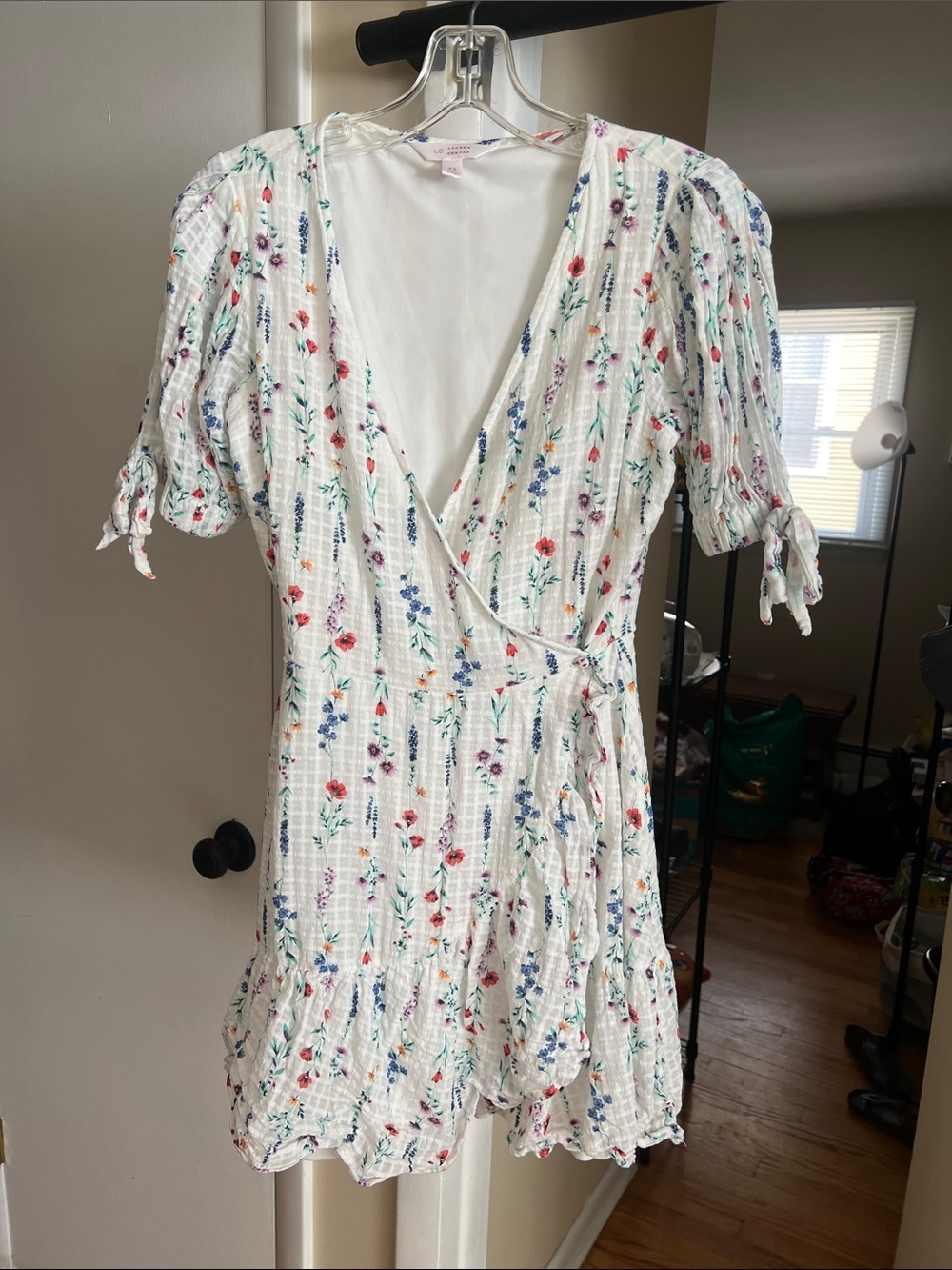 LC Lauren Conrad White Floral Wrap dress